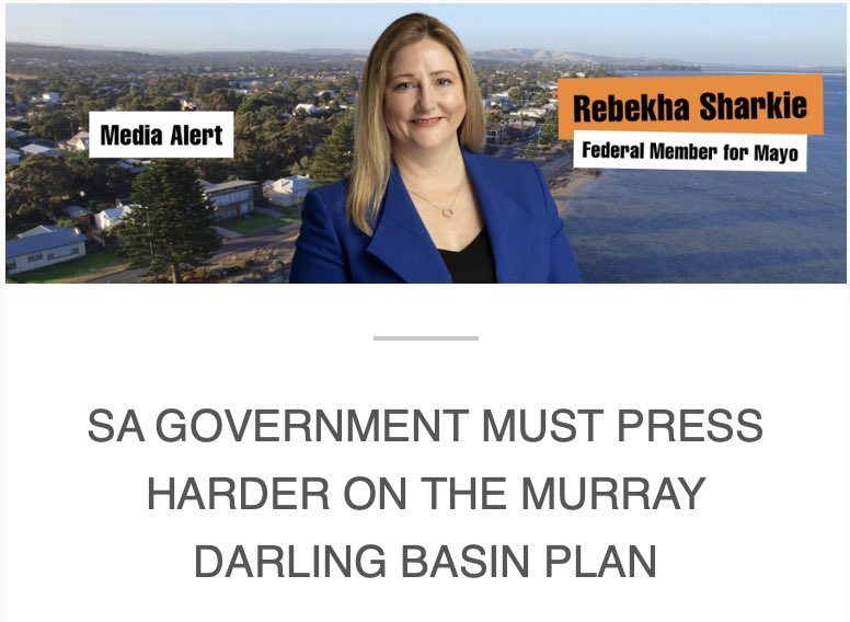 Rebekha Sharkie is right to call on the SA Govt to make a stronger push on ensuring the #MurrayDarling Basin Plan is delivered in full. I’m shocked Water Minister Close hasn’t written to the Feds laying out SA’s position as the Plan approaches its conclusion date. 1/2 #saparli