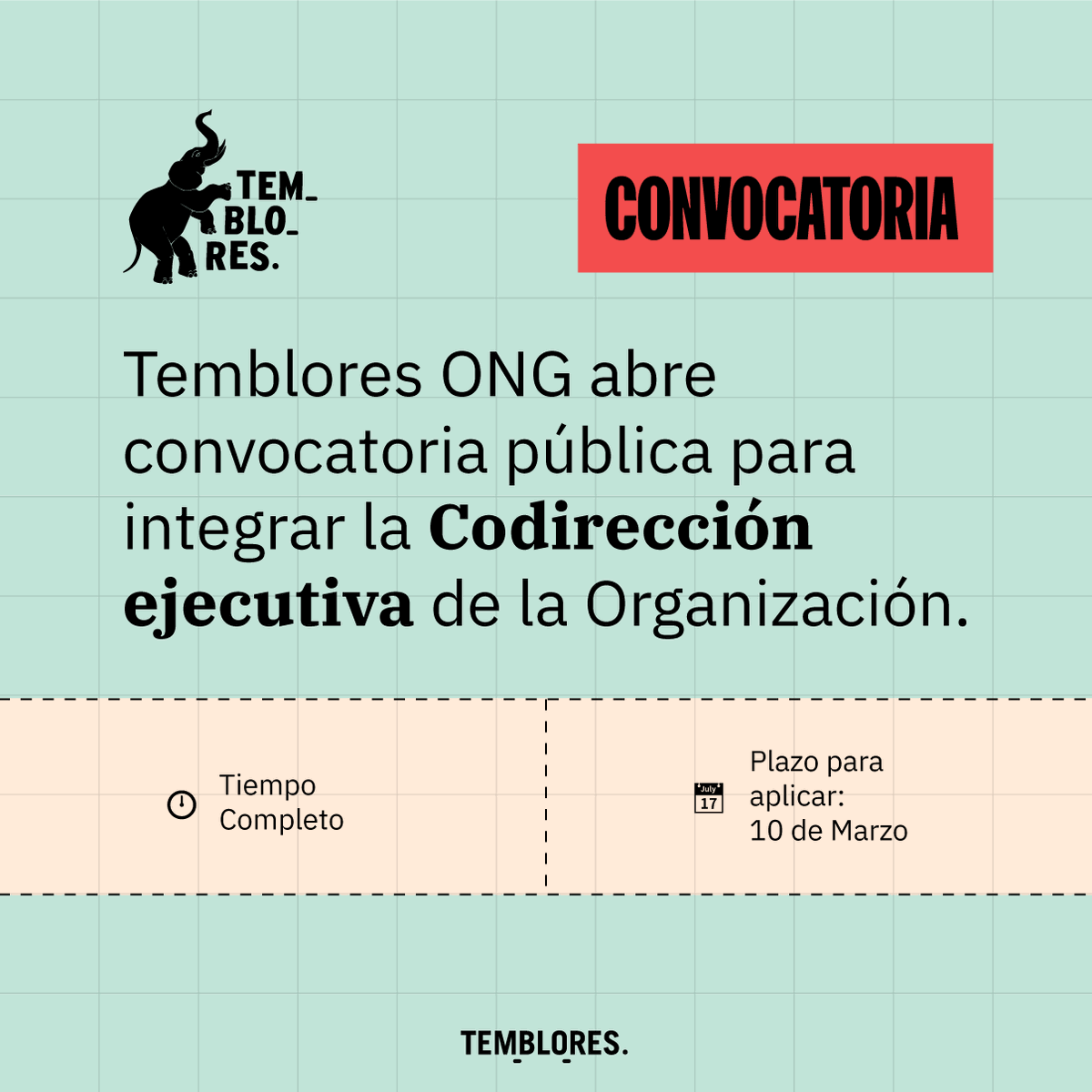 TembloresOng's tweet image. 📢 Desde Temblores ONG abrimos una convocatoria pública para integrar la codirección ejecutiva de la organización. 

Si eres una persona comprometida con la defensa de los derechos humanos y la promoción de la justicia social en el país,  y cumples con los requisitos ¡Postúlate!