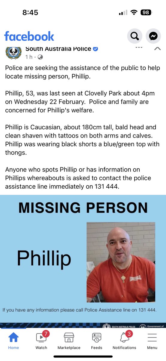 Old mates gone missing please share , come home bro contact your brother mate