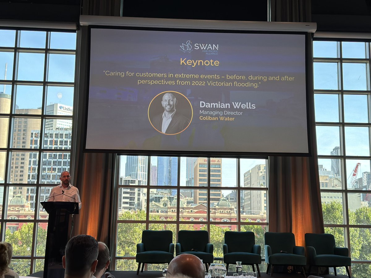greg_ryan's tweet photo. #Damienwells Managing Director @ColibanWater presenting the opening plenary @SWAN_forum on their response to floods last year. Employing technology to enhance resilience - accurate sharing of information in real time across all agencies to ensure safety of customers &amp; staff. https://t.co/EwRIghyAG4