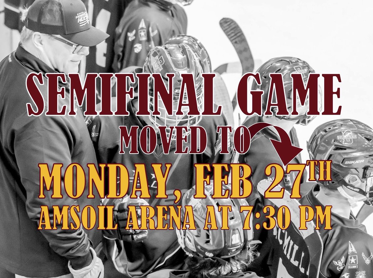 Denfeld_Hockey's tweet photo. The Section 7A Semifinal matchup against @RockRidgeHighS2 has been moved from Thursday night to Monday night due to the upcoming winter storm https://t.co/9cDyfKVdtJ