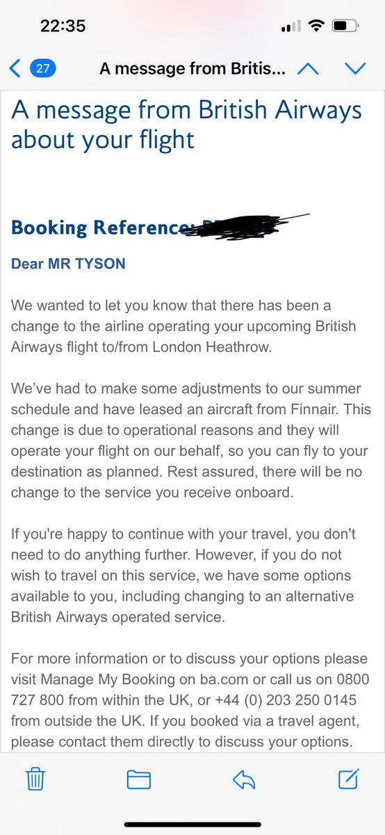 adamtyson82's tweet photo. @British_Airways just received this email about operational changes. Would I still get my points in executive club? https://t.co/acY6s2IEGS