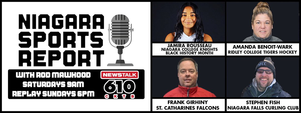 The @grandslamcur is coming to <a href="/NiagaraFalls/">Niagara Falls Canada</a> with Stephen Fish 
<a href="/NC_Knights/">Niagara College Knights</a> Women's 🏀 Jamira Rousseau on <a href="/TheOCAA/">Ontario Colleges Athletic Association</a>
Championships &amp; #BlackHistoryMonth
<a href="/RidleyHockey/">Ridley Prep Hockey</a> Amanda Benoit-Wark
&amp; <a href="/StCathFalcons/">St. Catharines Falcons</a> GM Frank Girhiny
ALL this Saturday 9-10 am on the #NiagaraSportsReport <a href="/610CKTB/">610 CKTB</a>