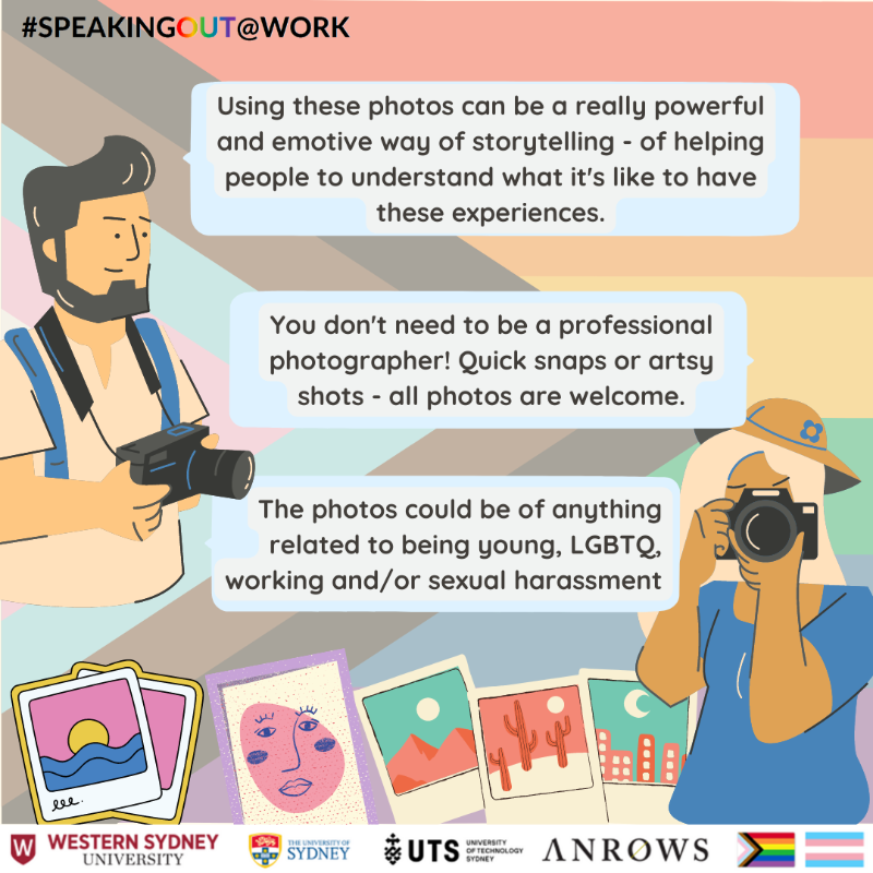 speakoutatwork's tweet photo. Are you LGBTQ, 14-30 years old and working/worked in Australia? 
Participants will be compensated up to $80.

The #SpeakingOutAtWork study wants to know about the sexual harassment of LGBTQ young people in the workplace &amp; workplace training. 
Click on the image to participate!