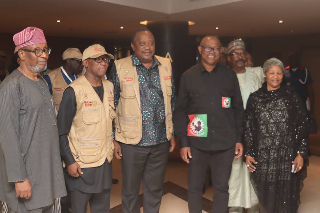 PeterObi's tweet photo. This evening, I met with the AU Electoral Observer Mission to Nigeria Team led by HE Mr. Uhuru Kenyatta, former President of Kenya. We exchanged views on the preparations for the 2023 elections and related matters. -PO https://t.co/DiQiLSpU7p