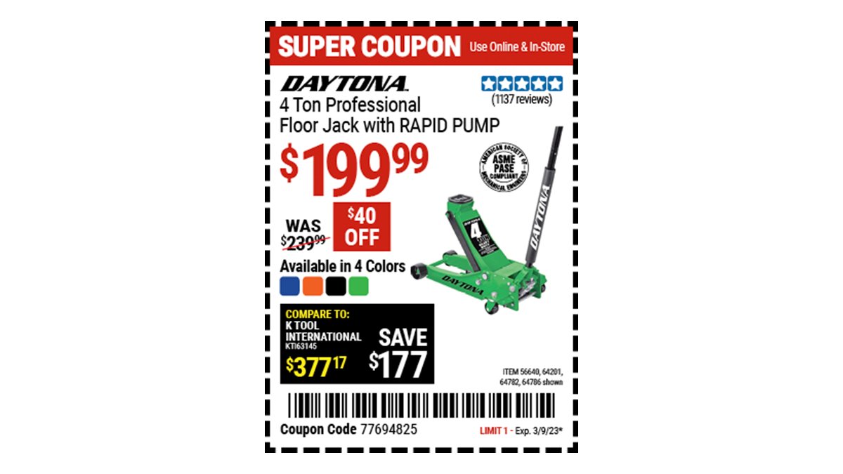 Harbor Freight on Twitter "Buy the DAYTONA 4 Ton Professional Rapid