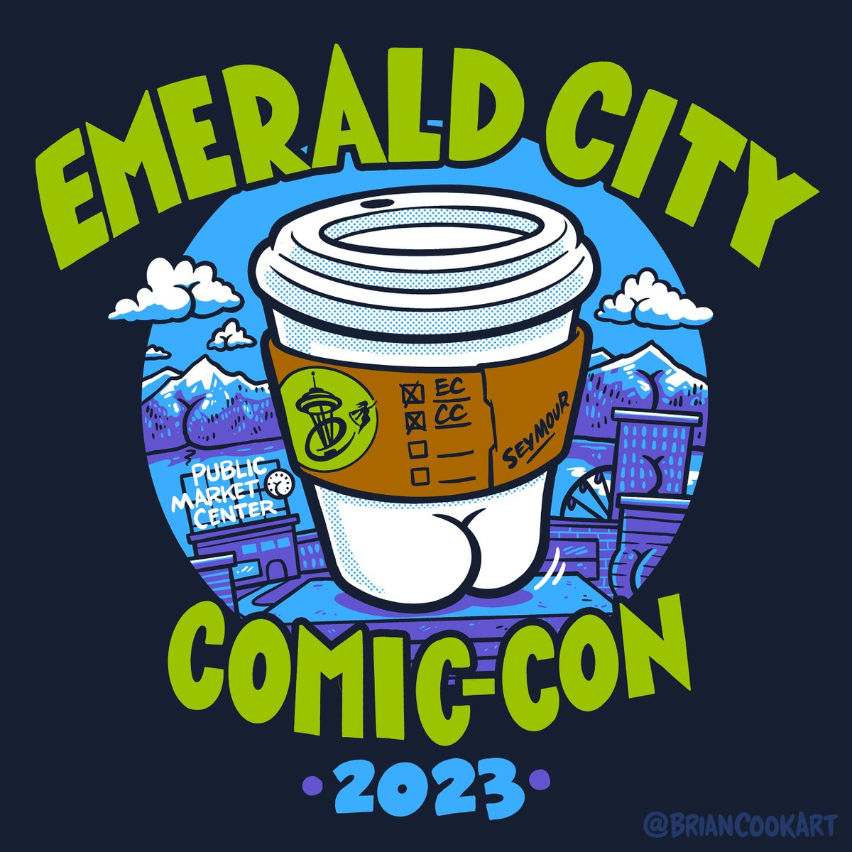 emeraldcitycon's tweet photo. ECCC is next week, get your butts over here! We’re super excited to collab with @briancookart for an exclusive #ButtsOnThings ECCC T-shirt 💚🍑 Make sure to stop at the Show Store to grab one before they sell out! https://t.co/PKkIUaonCP