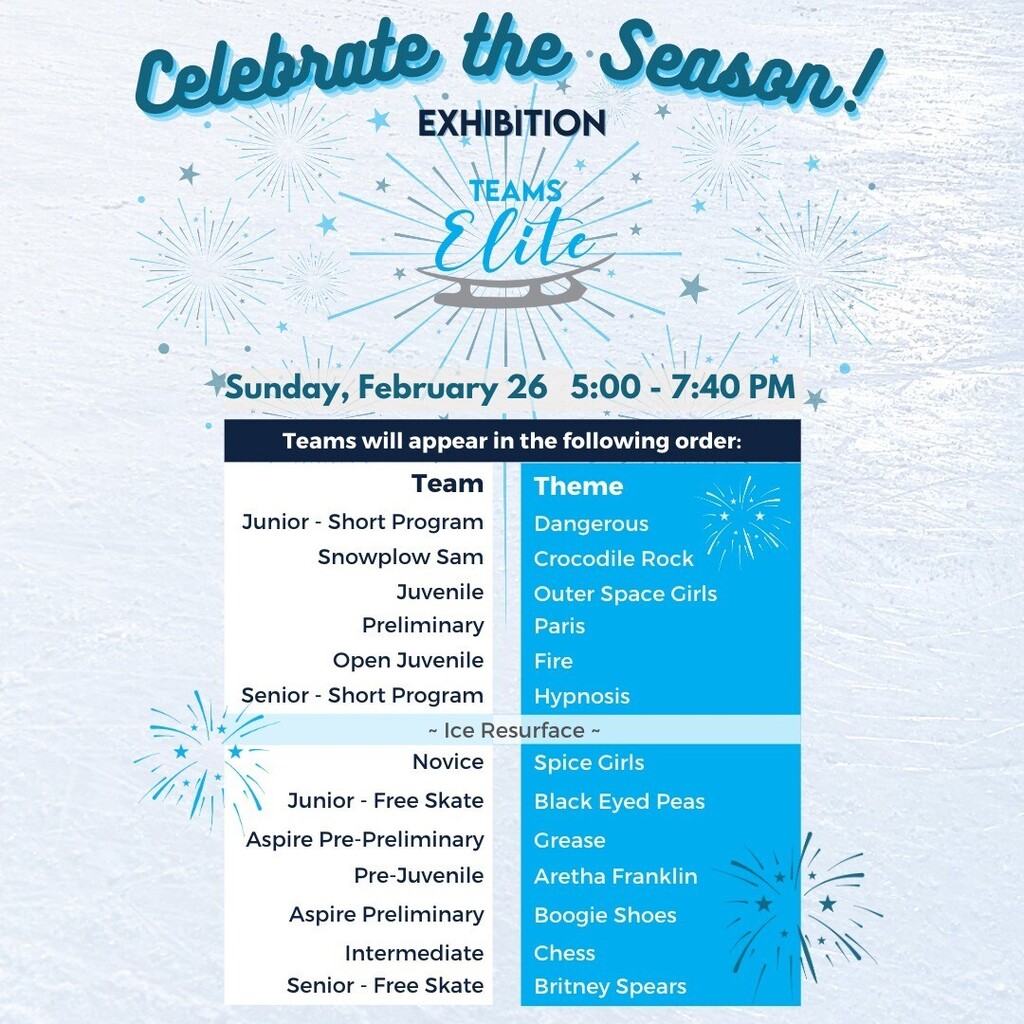 Join us this Sunday for our Celebrate the Season Exhibition!
5:00 pm - Northbrook Sports Center - 1730 Pfingsten Road Northbrook, Illinois
 #nbparks #synchroskating #synchronizedskating