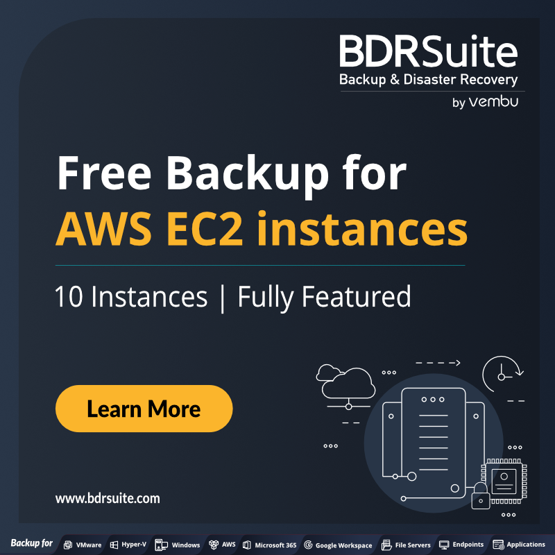 vembutech's tweet photo. #BDRSuite Free Edition for AWS allows you to back up upto 10 #AWS #EC2 instances for free, without any feature restrictions. Start your free trial now! https://t.co/gDSJUJERQa
#AWSbackup #Ec2instances #dataprotection https://t.co/L6dvEfzVTr