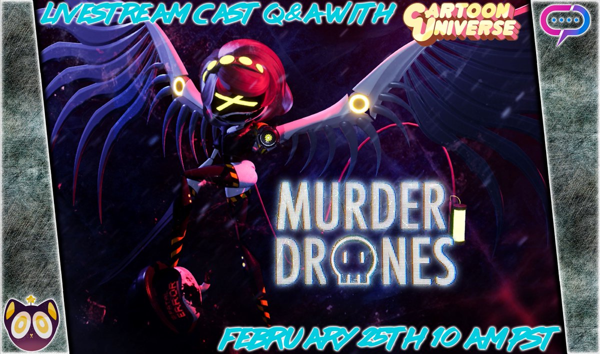 StreamilyLive's tweet photo. Join the cast of Murder Drones for a LIVE Q&A and signing on February 25!!! @EZBreezyVA, @nolaklop, @kovox, and @ElsieLovelock @CartoonUniverse
Order your prints today at https://t.co/UpmCAgJoUL
#MurderDrones #Spoopy #StarrySky #Uzi #Tehehe #V #CheerfulN #Doll #CartoonUniverse https://t.co/ZNBHZd7bDb