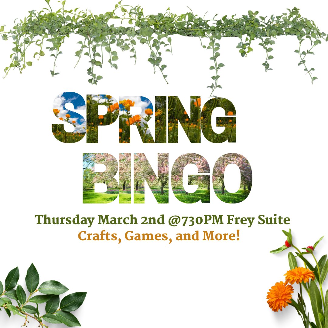 WSCSAB's tweet photo. Join SAB on March 2nd for some Spring BINGO! Kickstart the season with prizes such as flowers, crafts, games and more! https://t.co/WyN3MjcjfA