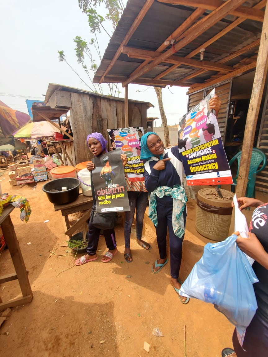 BigifNGO's tweet photo. There is overwhelming evidence that women's participation in politics is beneficial to both their own communities and societies.
Women come out to vote!
#NigeriaDecides2023
#StopVAWIP
@NLinNigeria
@NDI
@IrlEmbNigeria
@Irish_Aid
@EU_SDGN
@FCDOGovUK
@PLACNG
@CanadaDev https://t.co/X8KECW0hDO