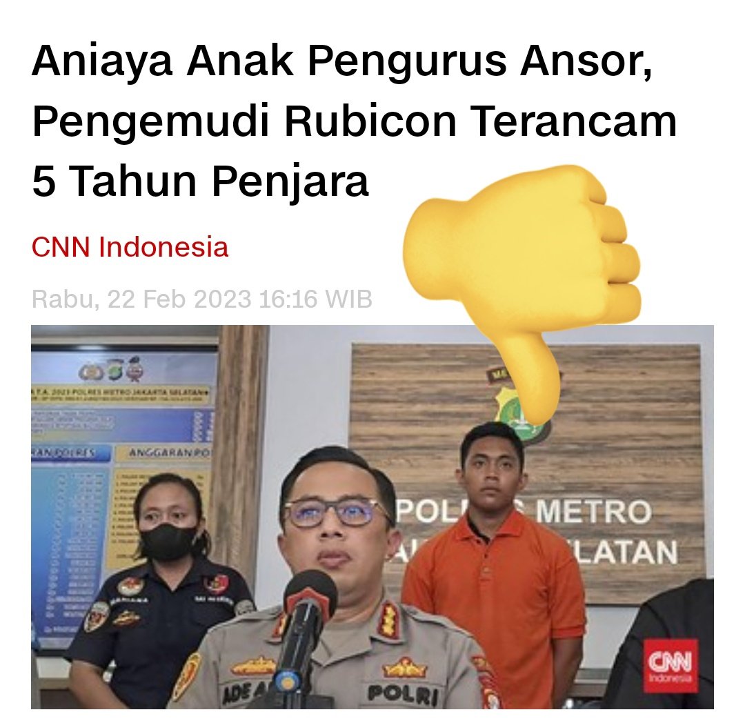 Barusan dapet kabar kalo David ada cedera yang parah di bagian otak. Ini adalah penganiayaan berat yang terencana jadi jangan anggap ini perkelahian biasa ya <a href="/PolresJaksel/">Polres Metro Jaksel</a> 

Ngga pantes manusia biadab ini dihukum 5 tahun, yang serius dikit dong <a href="/DivHumas_Polri/">Divisi Humas Polri</a>