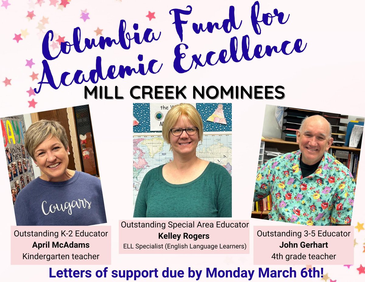 Amy Rogers (@rogerthatamy) on Twitter photo Mill Creek Elementary is proud to announce our 2023 Columbia Fund for Academic Excellence nominees. Please send all letters of support to trawlings@cpsk12.org by March 6! <a href="/MillCreekCPS/">Mill Creek Elem</a> Mill Creek Elementary is proud to announce our 2023 Columbia Fund for Academic Excellence nominees. Please send all letters of support to trawlings@cpsk12.org by March 6! <a href="/MillCreekCPS/">Mill Creek Elem</a>