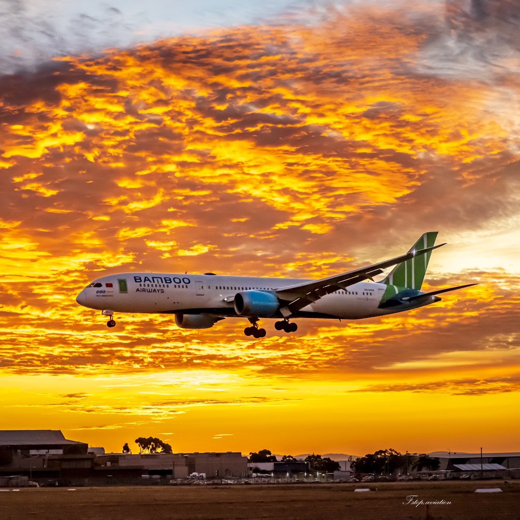 bamboo_airways's tweet photo. Blow your mind with a marvelous view of our gorgeous and powerful Boeing 787-9 before touching down at Melbourne International Airport under the firey sunrise light 🌅
📸 Ammon Ramritu
#BambooAirways #Fly_Bamboo #More_than_just_a_flight https://t.co/Yhosp1i2zX