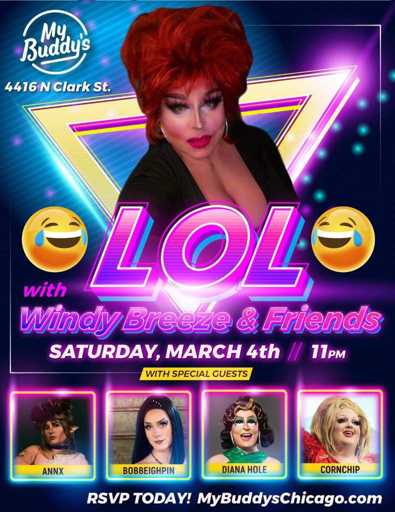 What’s that? It’s almost time…for your double does of laughter from LOL!! It’s all going down on Saturday, March 4th with two lovely show times &amp; two different casts. We have 9pm &amp; 11pm shows sooooo grab your tickets now: 

eventbrite.com/e/416292982517

See y’all only @ My Buddy’s!