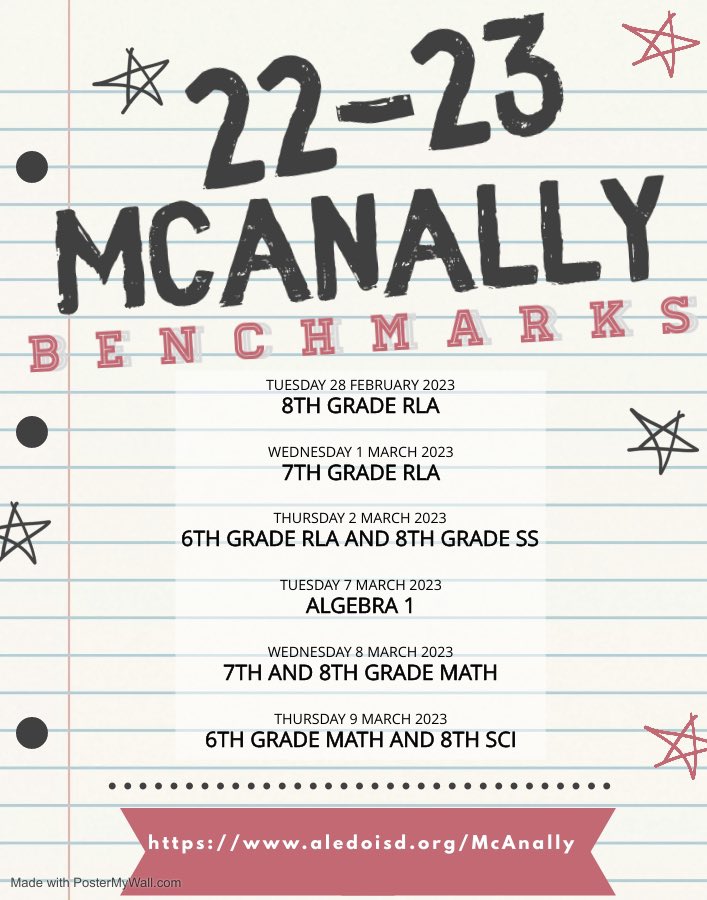 McanallyMiddle's tweet image. Mark your calendars MMS! Charge your laptops, eat a nutritious breakfast, and get enough sleep! @AledoISD #GrowingGreatness #YouBelongHere