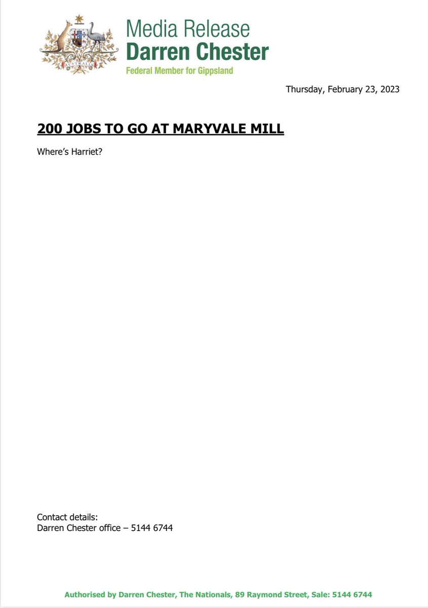 Darren Chester MP on Twitter "My media statement in relation to job