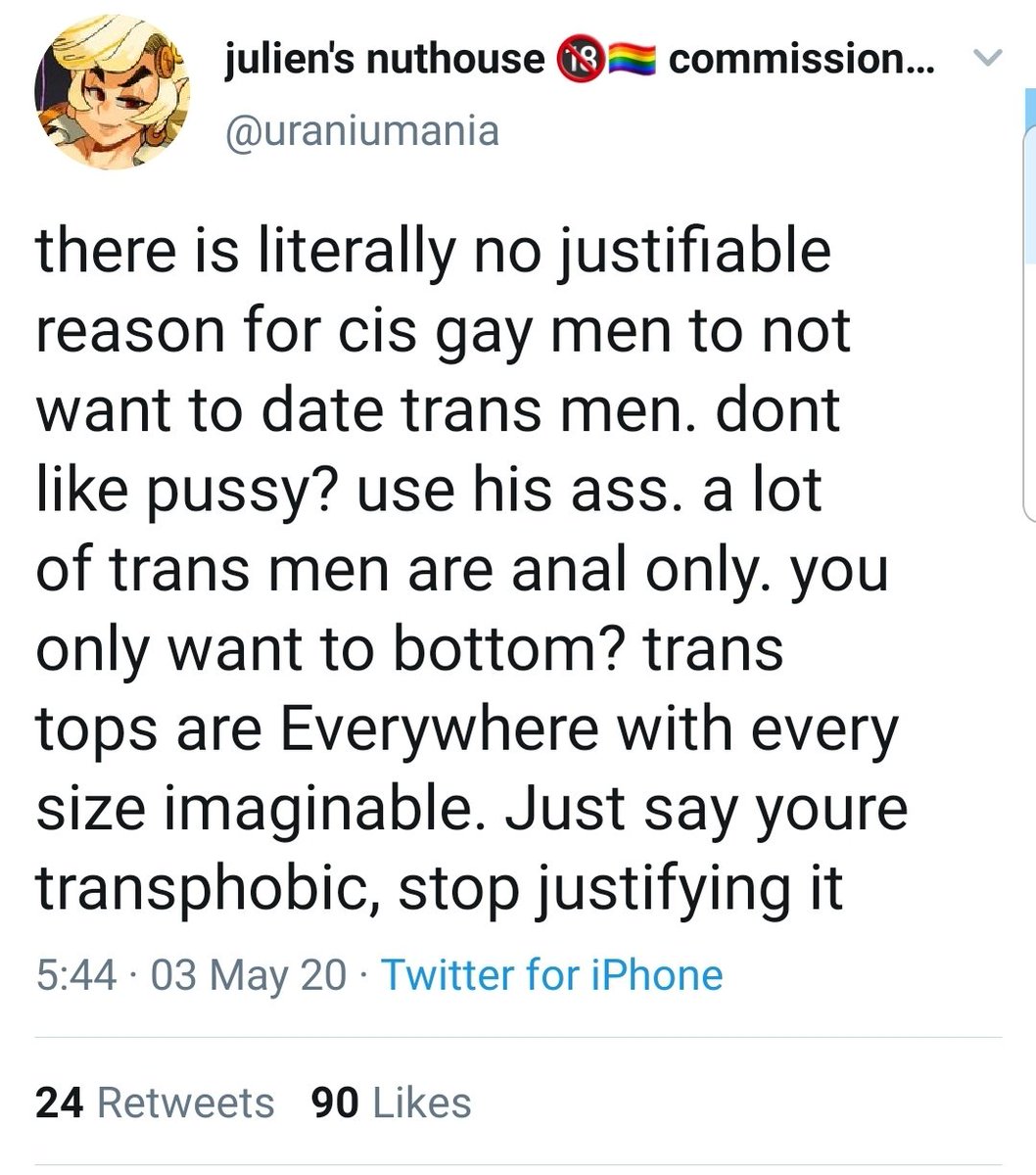 KProtein19's tweet photo. @billmaher @sullydish This is the logical application of trans ideology &amp; why it is absurd. They demand we pretend women are men; since some of these women are straight, gay men are expected to date/have sex with them. Otherwise gay men are called bigots for rejecting these women's "male identity." https://t.co/9mGJcxWjzh