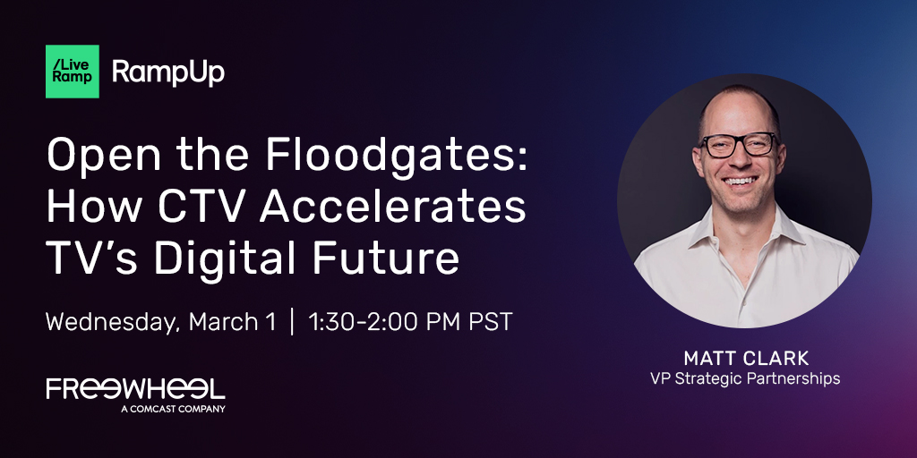 Join <a href="/FreeWheel/">FreeWheel, A Comcast Company</a>'s Matt Clark, VP of Strategic Partnerships, on March 1 for a conversation hosted by <a href="/RampUp/">RampUp</a> about how #CTV is accelerating TV’s digital future: frwl.tv/3Il9cKB