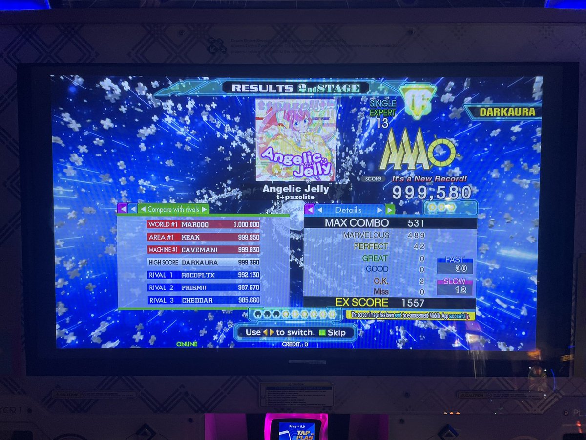 DarkAura95's tweet photo. Forgot to post for #MGEF last night…
Finally upscored Angelic Jelly! The sync really is off…!
Lost the PFC on Love Shine Wonderful Mix CSP to a stupid gallop…
How… HOW DID I NEARLY PFC OMLSD?!?! Another candidate for second 15 PFC…!
#DDR #DDRA20PLUS https://t.co/2CP4PSknYH