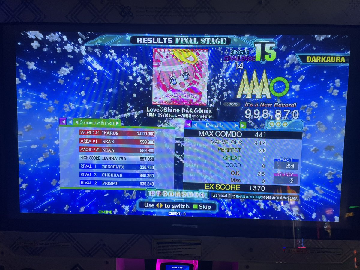DarkAura95's tweet photo. Forgot to post for #MGEF last night…
Finally upscored Angelic Jelly! The sync really is off…!
Lost the PFC on Love Shine Wonderful Mix CSP to a stupid gallop…
How… HOW DID I NEARLY PFC OMLSD?!?! Another candidate for second 15 PFC…!
#DDR #DDRA20PLUS https://t.co/2CP4PSknYH