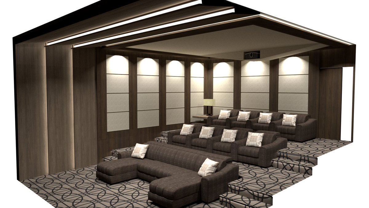 New preliminary design for a new client!! “Make it 2023 retro modern” they are blown away as well as myself with the outcome of this design. #hometheater #sketchup #render #retromodern #brown #beige #design #carpet