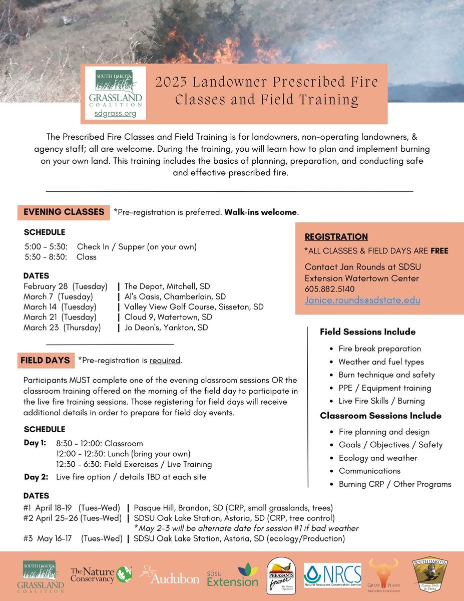 The Prescribed Fire Classes and Field Training is for landowners, non-operating landowners, &amp; agency staff; all are welcome. #prescribedfire #prescribedburn