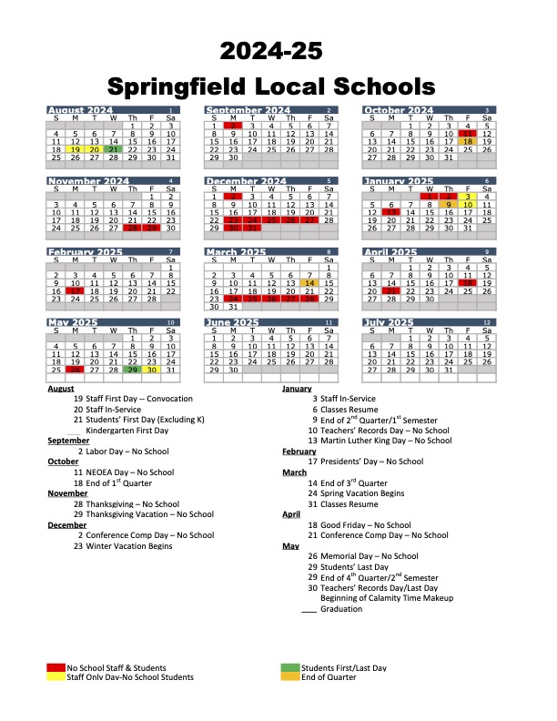 The 2023-24 and 2024-25 school calendars are now available! Calendars can also be downloaded from springfieldspartans.org/downloads