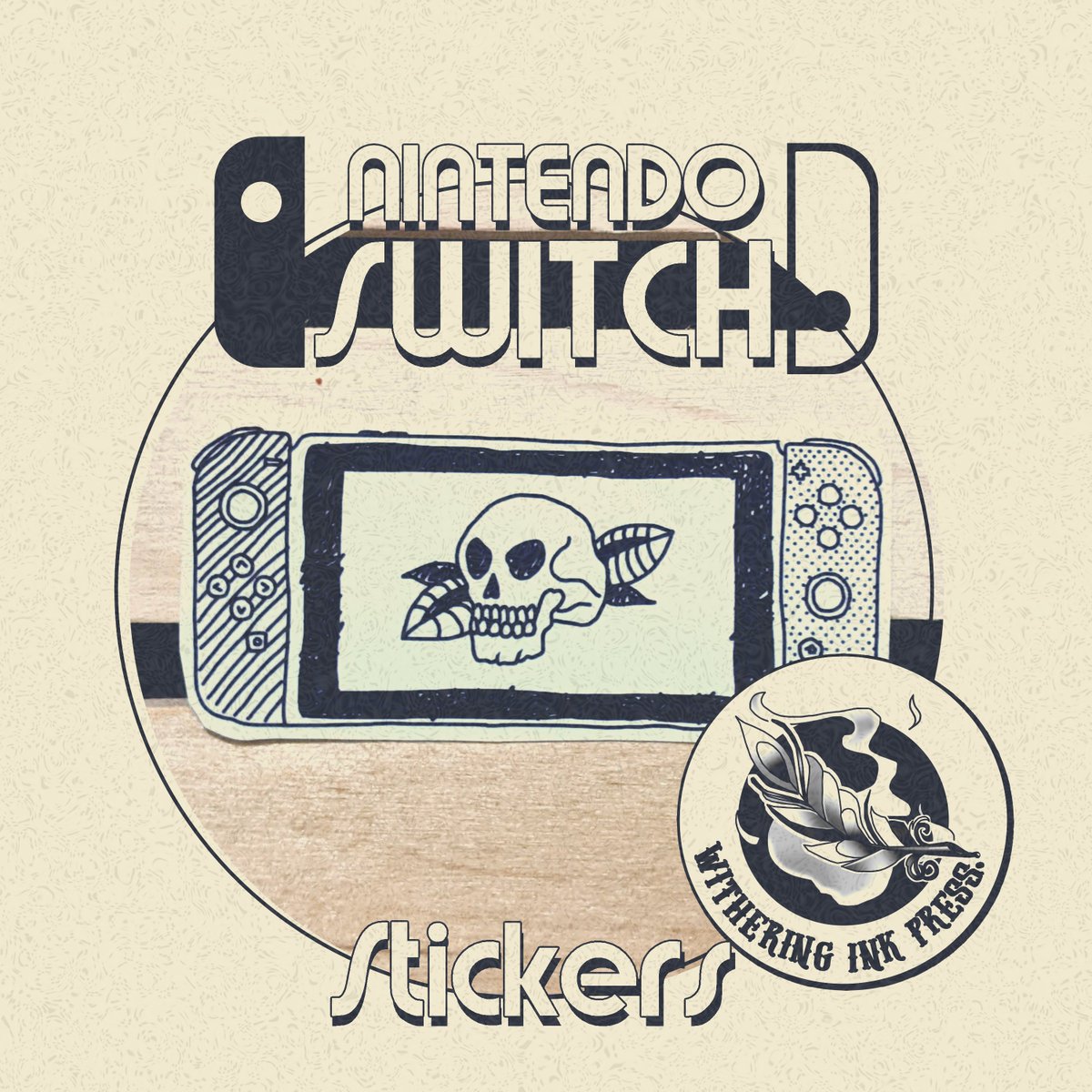 WitheringInk's tweet photo. One of the stickers in my sketchy design. #nintendoSwitch sticker with a #traditionaltattooart skull on the screen. 
---
On my Etsy: https://t.co/Z56d3B0XF9 
--- https://t.co/rps0mWMKGv