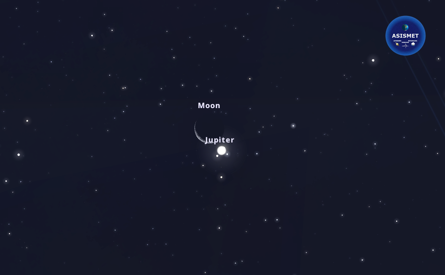 Asismet_IF's tweet photo. #Ahora es observable la conjunción entre La Luna en fase creciente🌙 y el planeta de #Júpiter. https://t.co/0P28lhEmoM