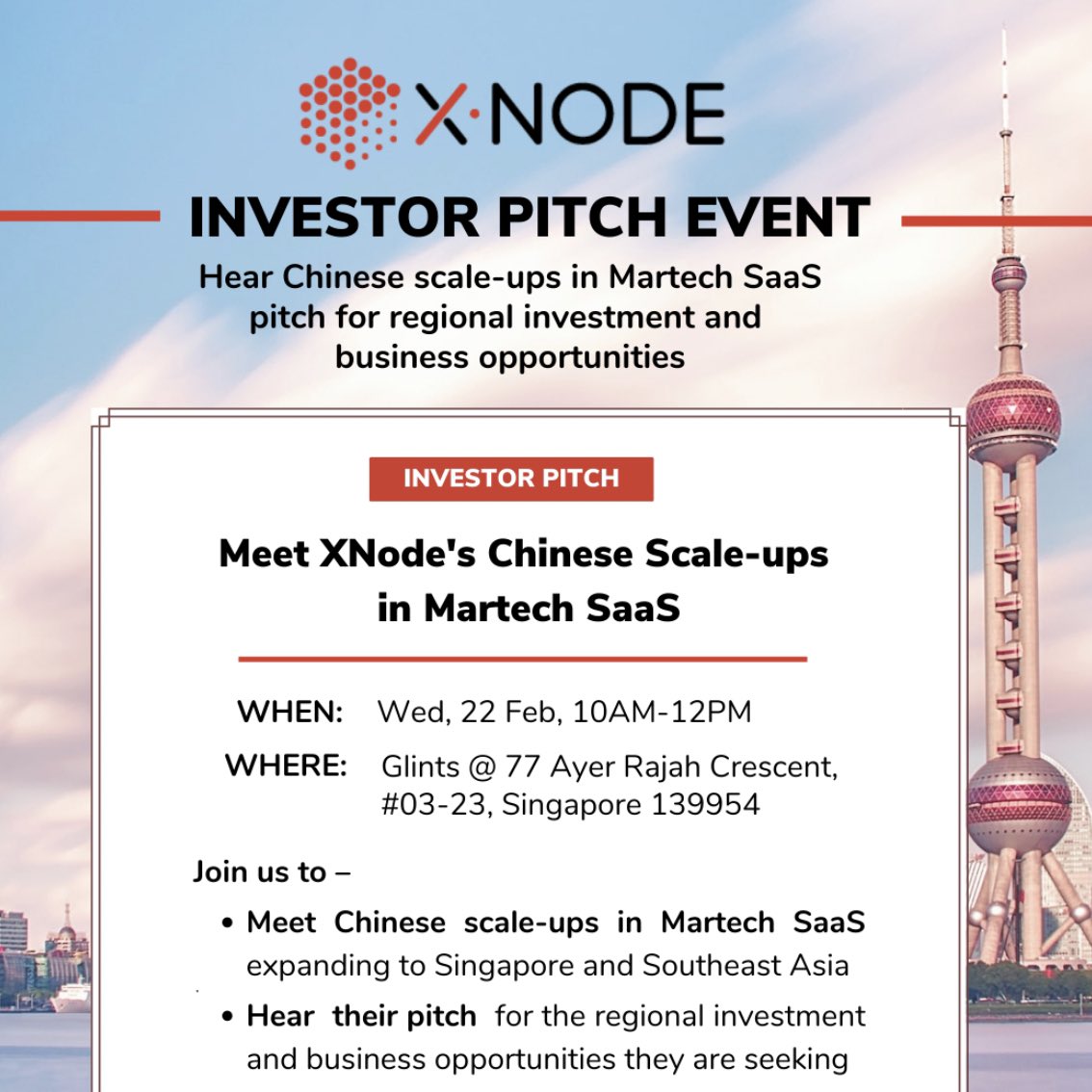 drostontang's tweet image. Investor Pitch Event 22 Feb 2023

Energized with the spirit &amp;amp; passion of the Chinese SaaS Founders. One of them was the exCTO of OFO 🚲 

Many thanks to Glints for hosting us! 

Interested VCs/family offices, feel free to reach out.

#Linkloud #XNode #Singapore #Startupdelegation