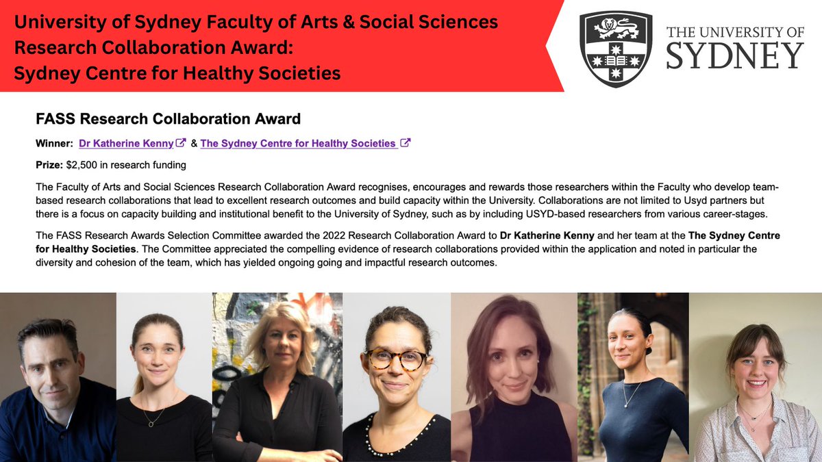 🎉Go team! @Sydney_CHS has been awarded the 2022 @Sydney_Uni FASS Research Collaboration Award. The award recognises FASS researchers 'who develop team-based research collaborations that lead to excellent research outcomes and build capacity within the University.'