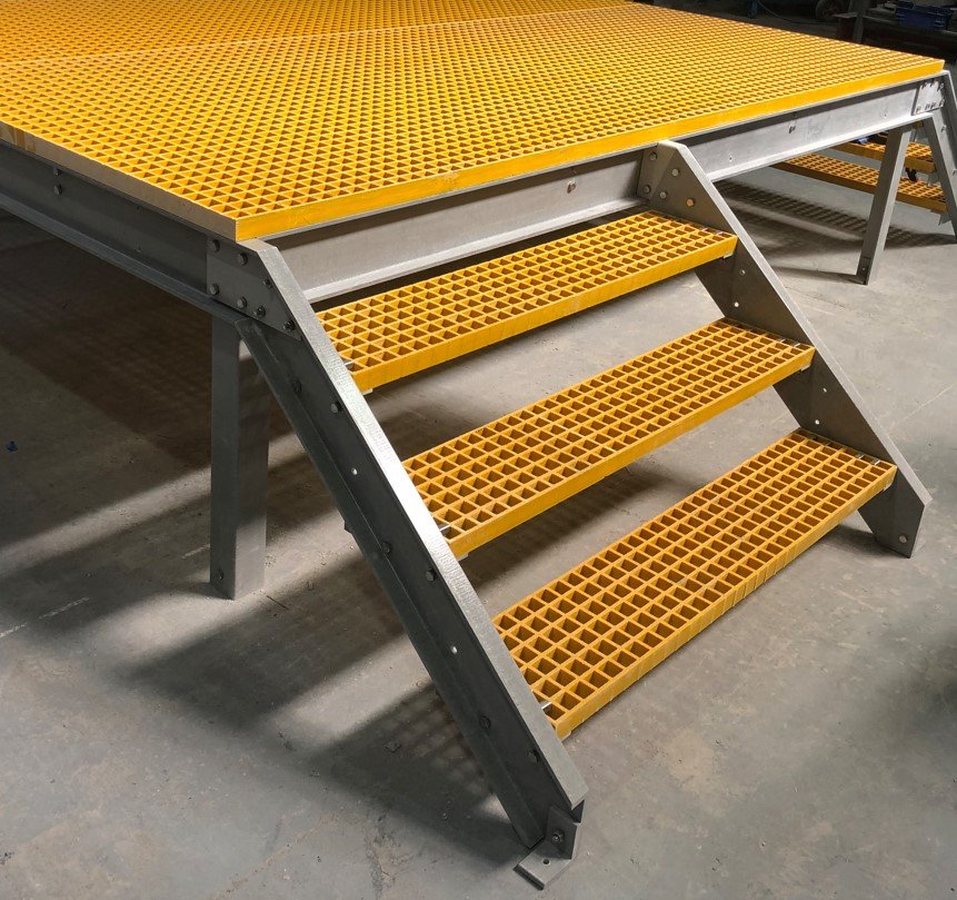CompositeEngAu's tweet image. A new platform almost ready. The subframe is constructed from high strength MaxiSTRUCT FRP C channel. The stair treads and platform feature 38mm MaxiGRATE standard mesh, with a non-slip gritted finish.

#maxigrate #maxistruct #frp #frpgrating #frpbeams #compositestructures
