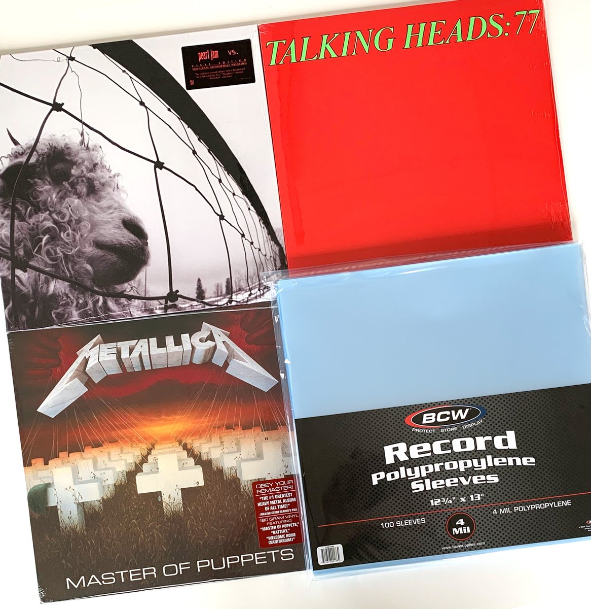 BCW_Records's tweet image. Follow &amp;amp; retweet by Sunday, Feb. 26, for a chance to win these reissues of Pearl Jam (Vs.), Talking Heads (77), Metallica (Master of Puppets), and a pack of BCW 4 Mil Outer Sleeves. One winner randomly selected Monday (US only).
