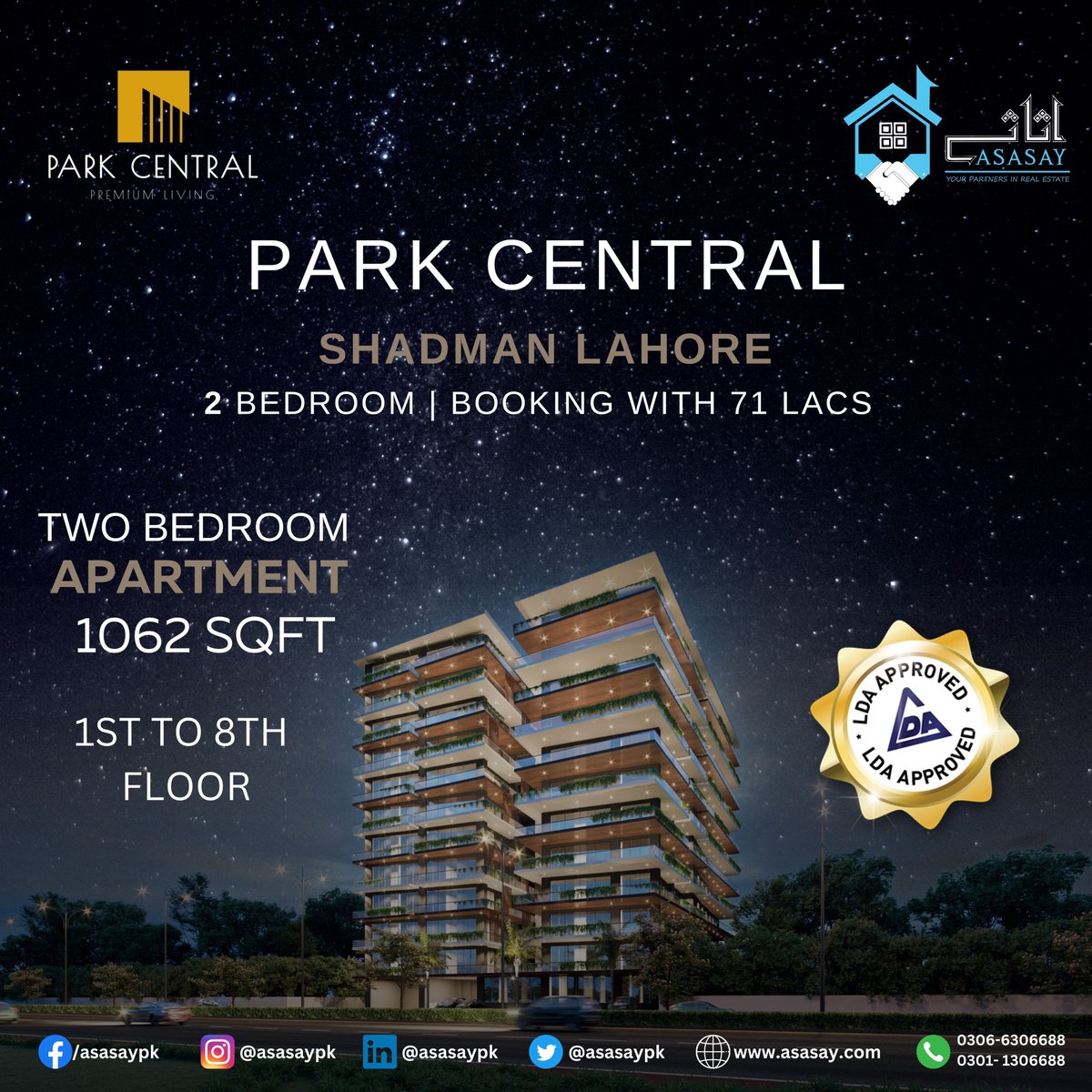 #LuxuryApartment 
716 sqft - 30% Down-payment
#ParkCentralLahore -Near Canal Road, in Shadman Lahore
LDA Approved 
Call
+923066306688
#ParkCentral #urbanliving #modern #asasay #asasayestate #asasayproperties #Lahore  #Punjab #Pakistan #lahorediaries #lahorepakistan