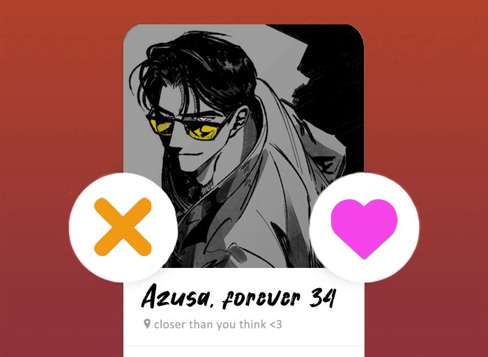 ⠀⠀𝐀𝐙𝐔𝐒𝐀 𝐂𝐇𝐀𝐍𝐃𝐑𝐄𝐒𝐇 has joined Tinder!

                ♡ to know whether he’d 
                swipe left or right for you.

                ↻ to swipe RIGHT on him.

Drop a pic to receive his first message ( cheesy pick-up line )!