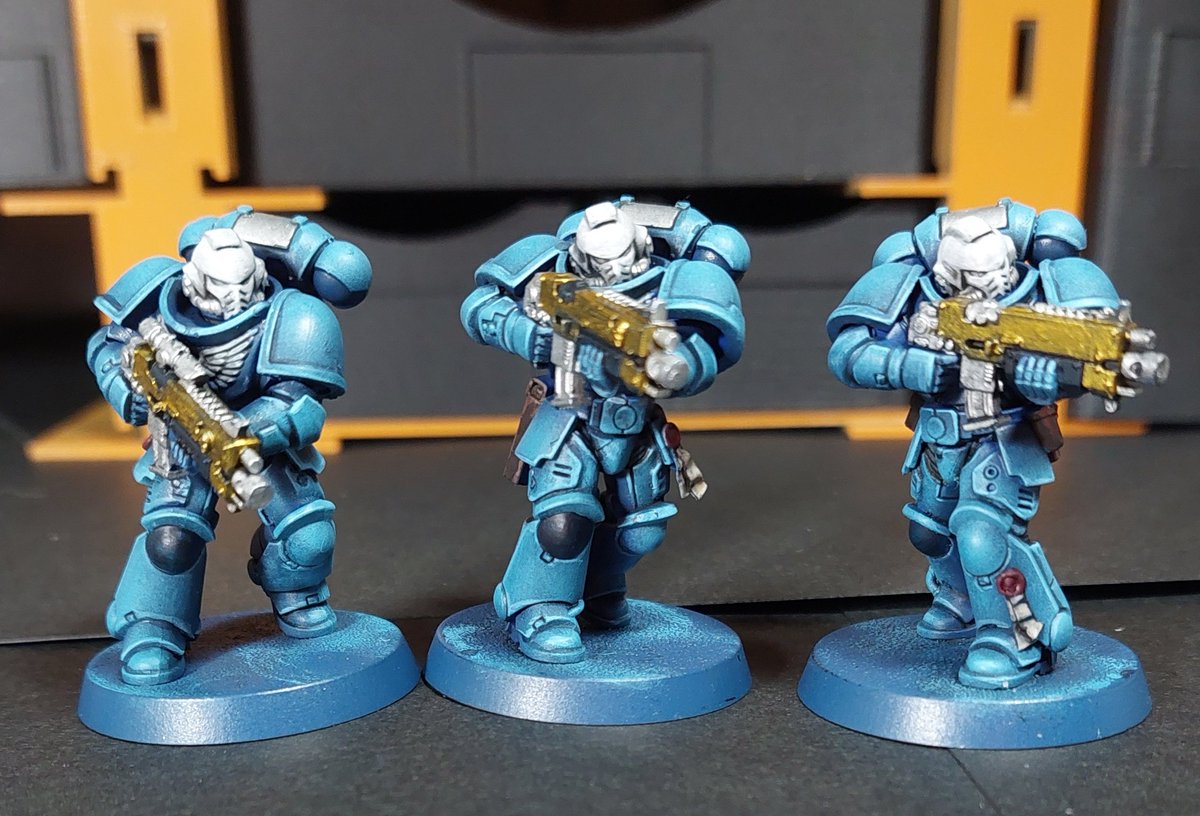 Only lenses left to do and these guys are ready for basing and decals. #PaintingWarhammer #WarhammerCommunity #emperorsspears #warhammer40000 #paintbravely #hobbystreak day 44