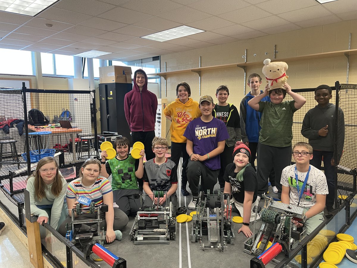 ISD742's tweet photo. Tech, Apollo, North and South Robotics are headed to State! Three Tech teams, three Apollo teams, five North teams and four teams from South (not pictured) will compete at the Rivers Edge Convention Center on March 2 and 3. Congratulations! #742together https://t.co/DrcY5T6Y2A