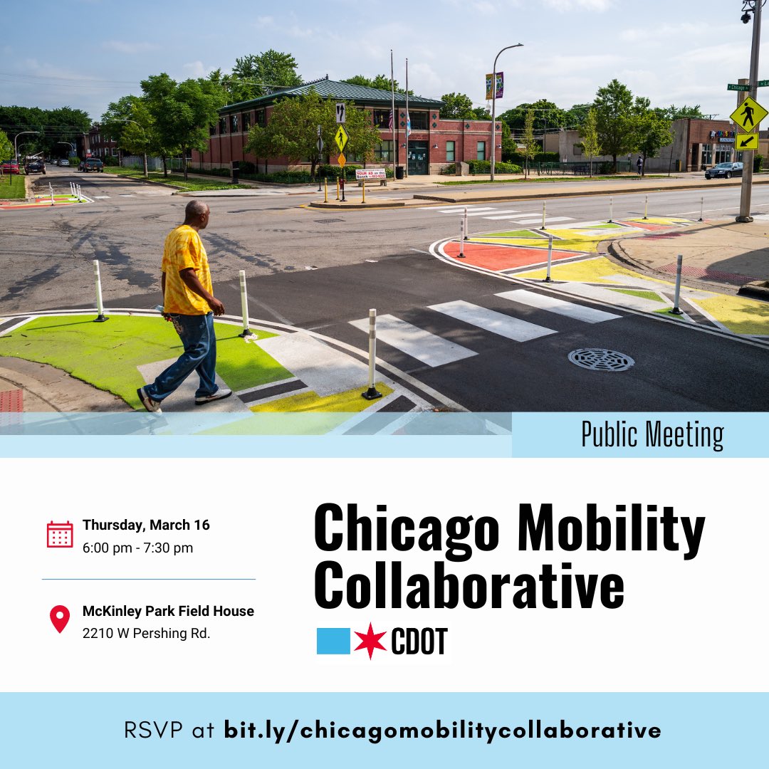 The next Chicago Mobility Collaborative meeting is Thursday, March 16! 🚲 🚌 🚶🏽‍♀️ 🛴🚸

RSVP here: chicago.gov/city/en/depts/…