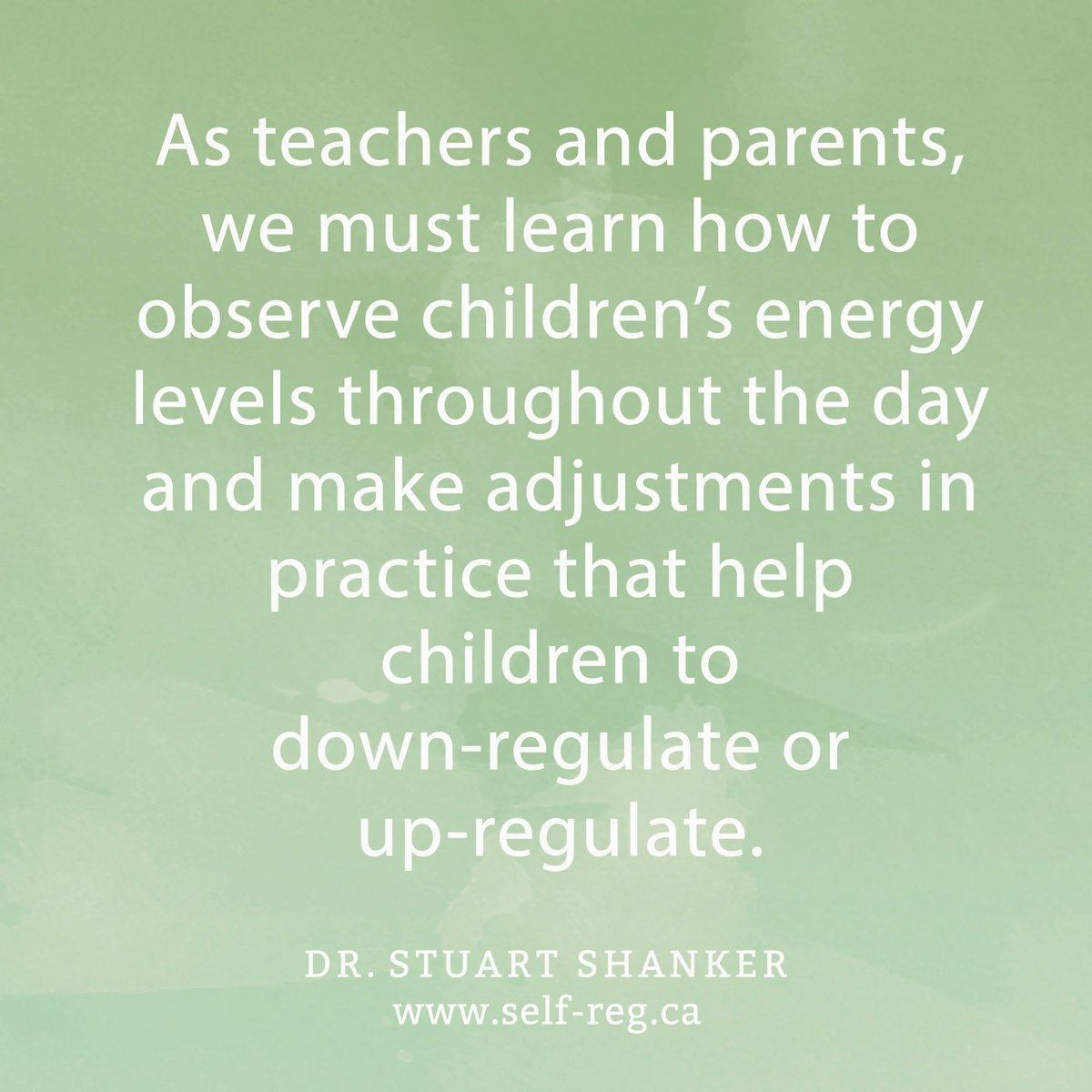 "As teachers and parents, we must learn how to obseve children's energy levels throughout the day and make adjustments in practice that help children to down-regulate and up-regulate. ~ Stuart Shanker
self-reg.ca

#ShankerWisdom #SelfReg #parenting