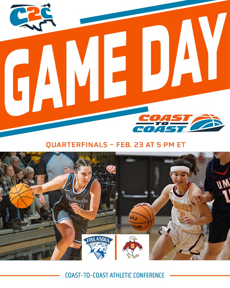 Coast-To-Coast Athletic Conference (@c2cathconf) on Twitter photo #C2CWBB ๐ | Quarterfinal
5 PM ET
4โฃ <a href="/FinlandiaLions/">Finlandia Athletics</a> ๐
5โฃ <a href="/suseagulls/">Salisbury Athletics</a>
๐ Fredericksburg, Va.
๐บ bit.ly/3xMVrzy
๐ bit.ly/3EwTiM4
๐ C2CSports.com/WBB23 #C2CWBB ๐ | Quarterfinal
5 PM ET
4โฃ <a href="/FinlandiaLions/">Finlandia Athletics</a> ๐
5โฃ <a href="/suseagulls/">Salisbury Athletics</a>
๐ Fredericksburg, Va.
๐บ bit.ly/3xMVrzy
๐ bit.ly/3EwTiM4
๐ C2CSports.com/WBB23