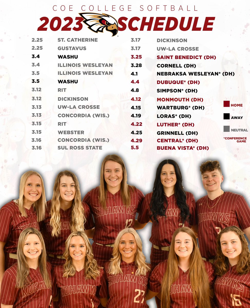 ʀᴇᴀᴅʏ ᴛᴏ ɢᴏ 😤🫡

@coesoftball begins its 2023 schedule this weekend with a pair of neutral site games in Mankato at the Bethany Lutheran Dome! 

Check out the entire slate for the upcoming campaign including the trip to Tucson for Spring Break. 

#KohawkNation