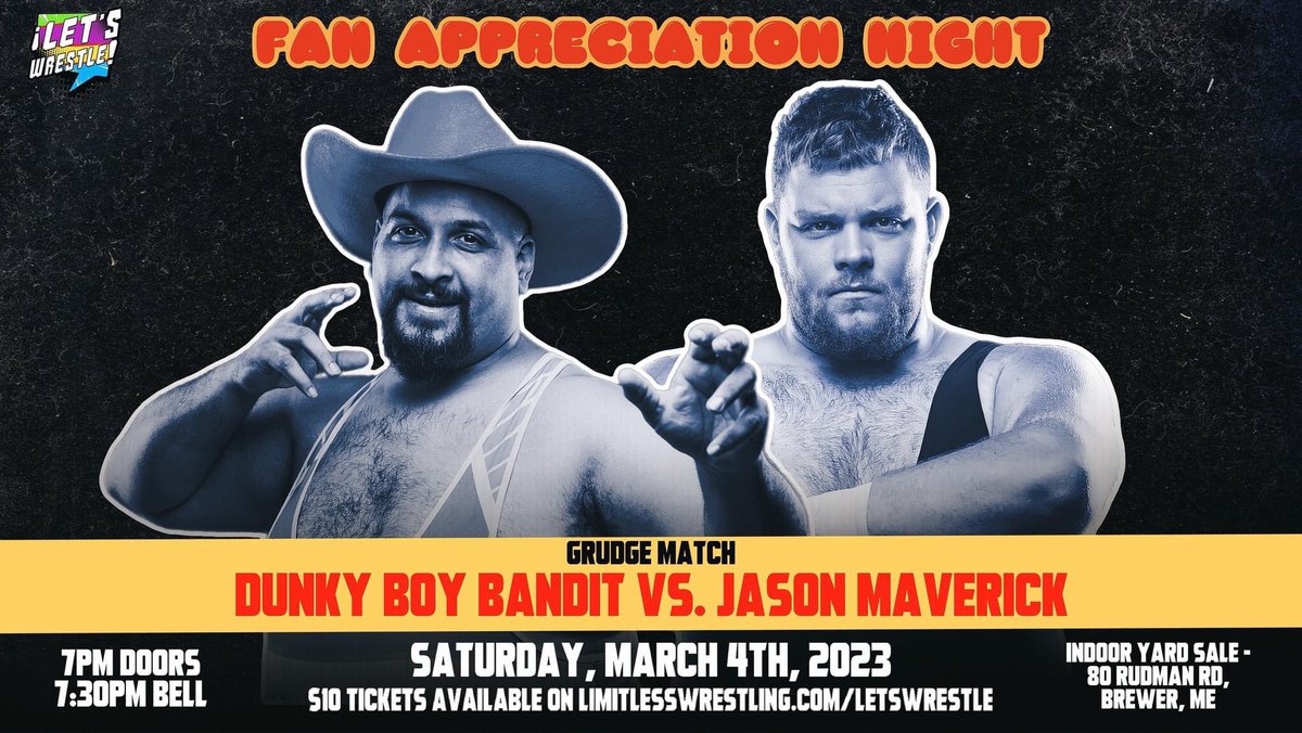 LetsWrestle207's tweet photo. 🔥 Four matches have been signed for Fan Appreciation Night on Saturday, March 4th in Brewer, ME!

• MSP + Eric Johnson/SeaWolves
• Jason Maverick/Dunky Boy Bandit
• Joseph Alexander/Jordan Collins
• Haley Dylan/Shannon LeVangie

🎟 TIX: https://t.co/YWKNDRkRff https://t.co/lfp7cyAG38