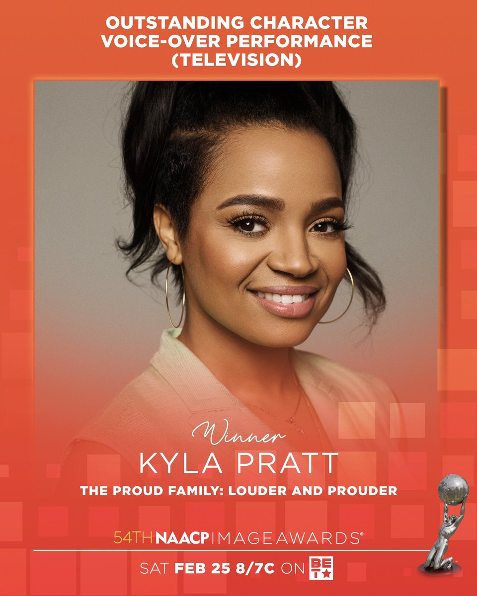 Congratulations to #KylaPratt 🎉
Outstanding Character Voice-Over Performance for @TheProudFamily #LouderandProuder. 
54th #NAACPImageAwards 🏆