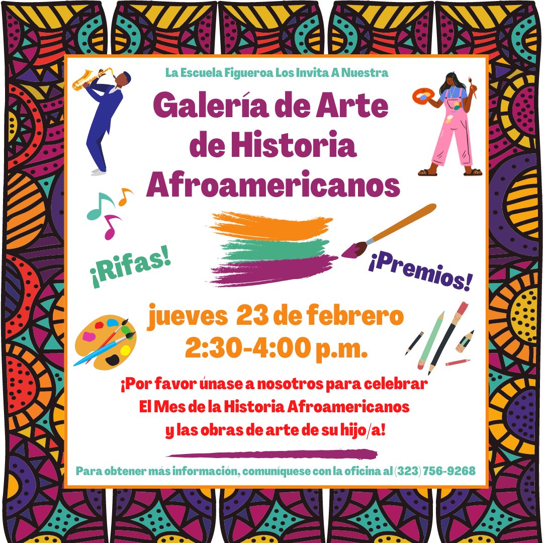 🎨🖌️Please join us tomorrow after school for our Black History Art Gallery! 🎉Our students are excited to show off their amazing art work! 🧑🏾‍🎨👨🏼‍🎨👩🏽‍🎨Students will receive 50 Dolphin Tickets if they have a family member attend. 🐬🎟️