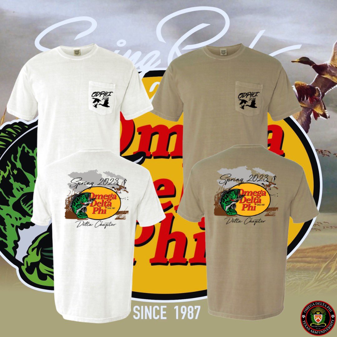 Grab your fishing pole and reel in a Spring 2023 ODPhi shirt 🎣.  The Delta Chapter of Omega Delta Phi brings y’all our Spring ‘23 Shirts. We got #ComfortColors 🤌. Contact your favorite knight for more information! Link to purchase is in our bio!