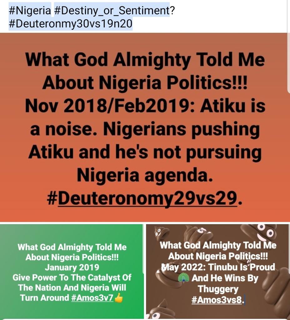 KonarShalom's tweet image. Bros, you better accept your #Jeremiah1v5, #Amos3vs7n8 and #Ephesians4v11 mantle. That was how God Almighty started with me 2016 about #Trump winning while campaigning @HillaryClinton and 2018 and #Nigeria 🇳🇬 and America 🇺🇲. #Nigerians avoid expired drug leaders #ObiIsComing