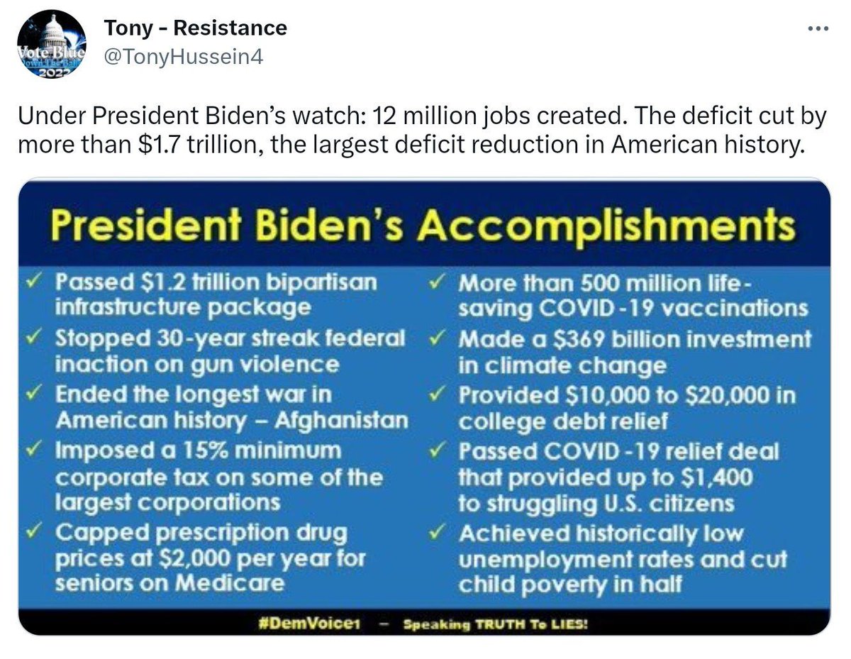 TPBlue4's tweet photo. @Treeclimbergabe @ektaka @ACTBrigitte We value different things.
Dems value data and facts. The past two years, while not perfect, we’re excellent!
Reps value propaganda. You will never be happy or know the truth.
Ask your rep leaders what they’ve accomplished these past two years. (Nothing)
#BlueAF https://t.co/jtT32npU3N