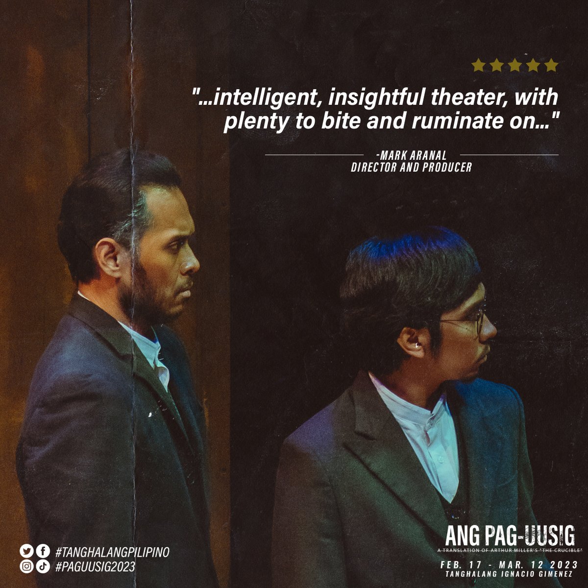 tanghalangPH's tweet photo. These are just some of the feedback that our dear theater friends have for ANG PAG-UUSIG!

#PAGUUSIG2023
#AngPagUusig
#TanghalangPilipino
#TP36
#MulingPaghatol
#UtakPusoBayan
#CCPBlackBoxTheater
#PaguusigReactions https://t.co/Et8BU3ckVI